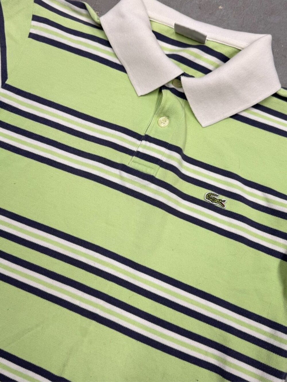 Lacoste Polo Shirt Striped Pique Cotton Short Sleeve Green Small - Picture 2 of 5